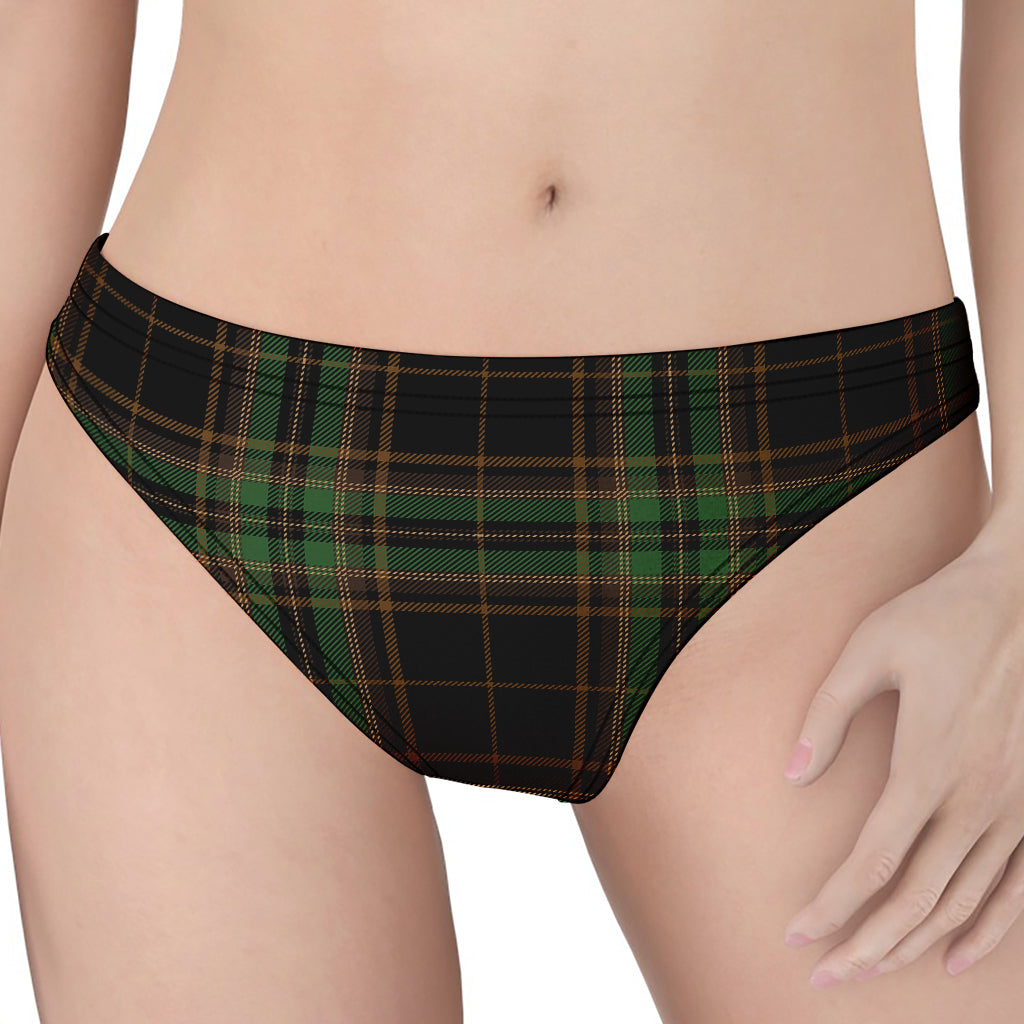 Black And Green Stewart Tartan Print Women's Thong