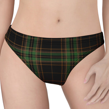 Black And Green Stewart Tartan Print Women's Thong