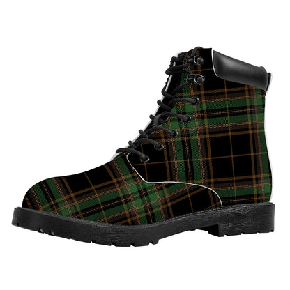 Black And Green Stewart Tartan Print Work Boots