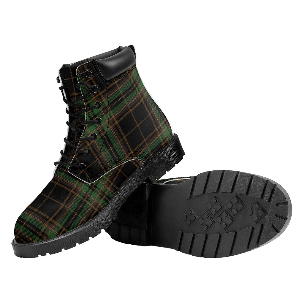 Black And Green Stewart Tartan Print Work Boots