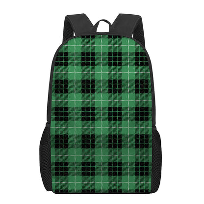 Black And Green Tartan Pattern Print 17 Inch Backpack