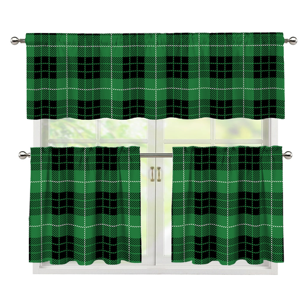 Black And Green Tartan Pattern Print 3 Piece Kitchen Curtains