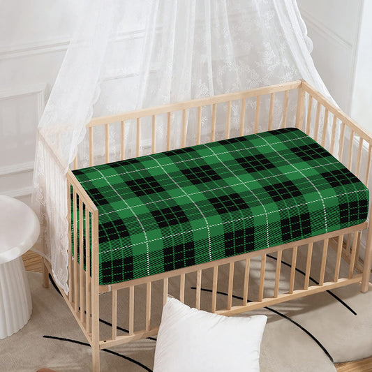 Black And Green Tartan Pattern Print Baby Crib Sheet