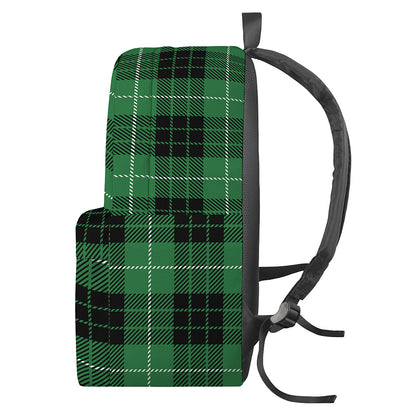 Black And Green Tartan Pattern Print Backpack