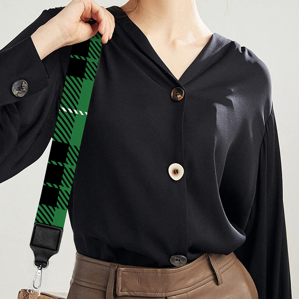 Black And Green Tartan Pattern Print Bag Strap