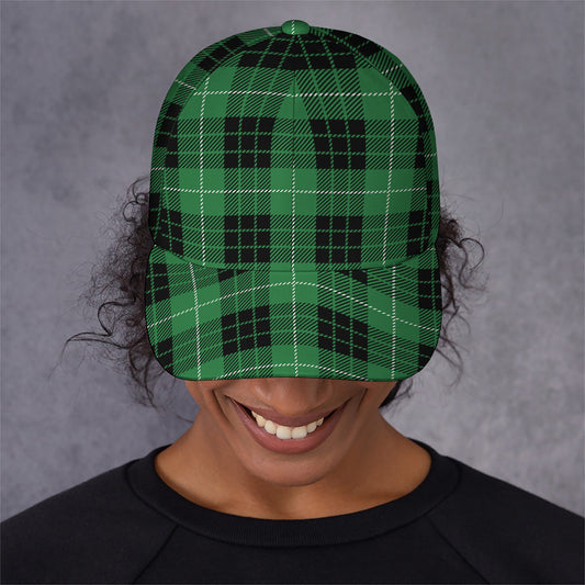 Black And Green Tartan Pattern Print Baseball Cap