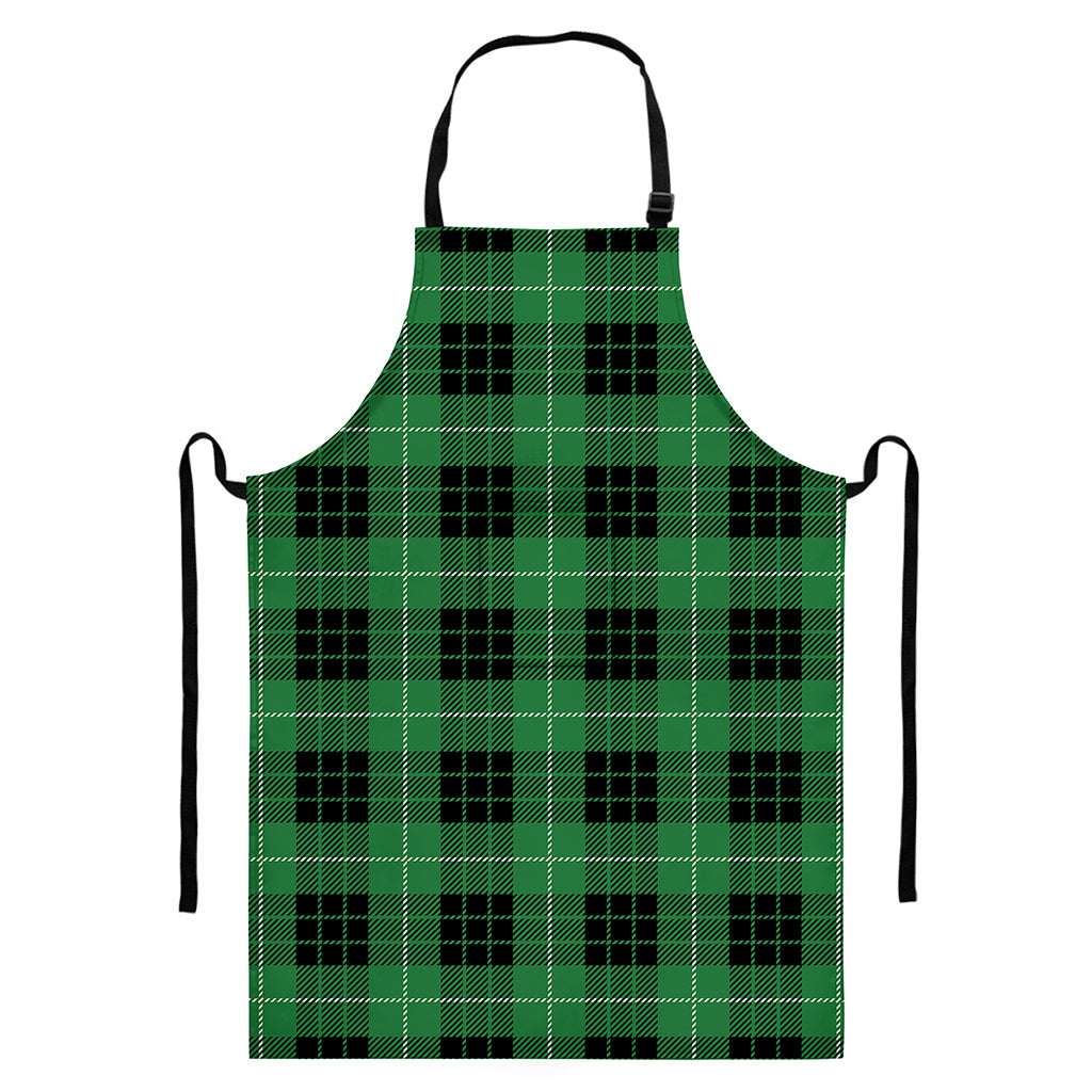 Black And Green Tartan Pattern Print Bib Apron With Pocket