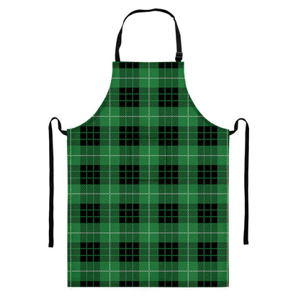 Black And Green Tartan Pattern Print Bib Apron With Pocket