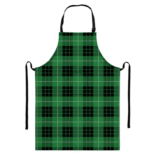 Black And Green Tartan Pattern Print Bib Apron With Pocket