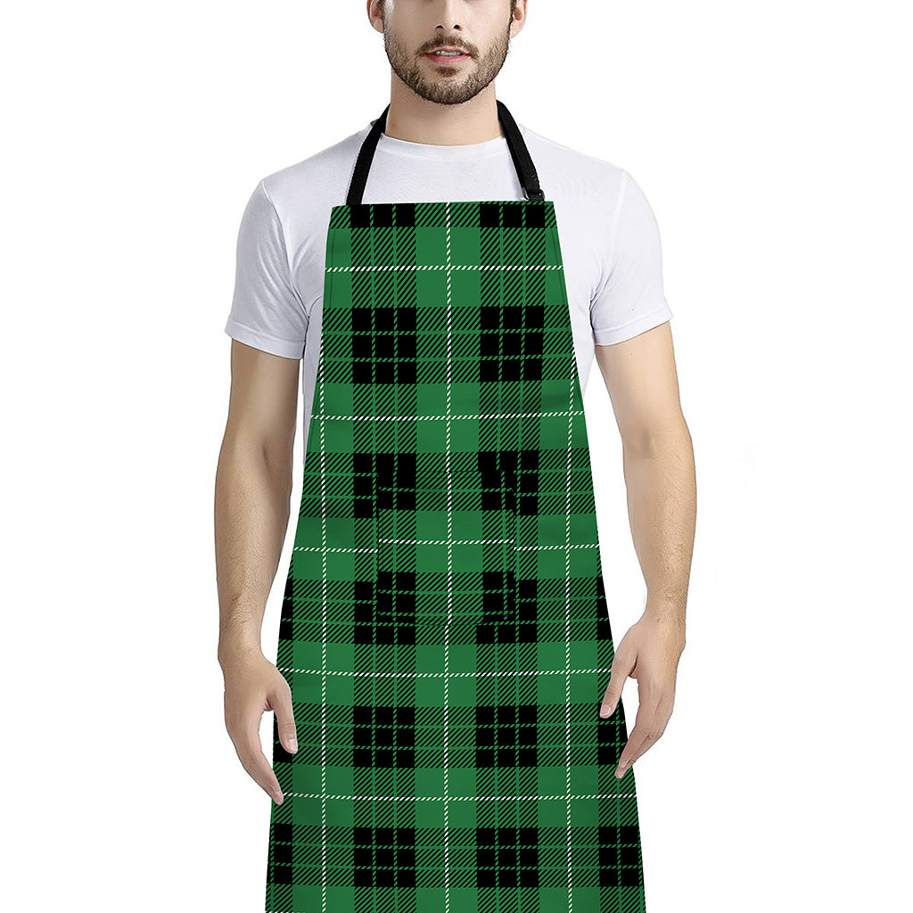 Black And Green Tartan Pattern Print Bib Apron With Pocket
