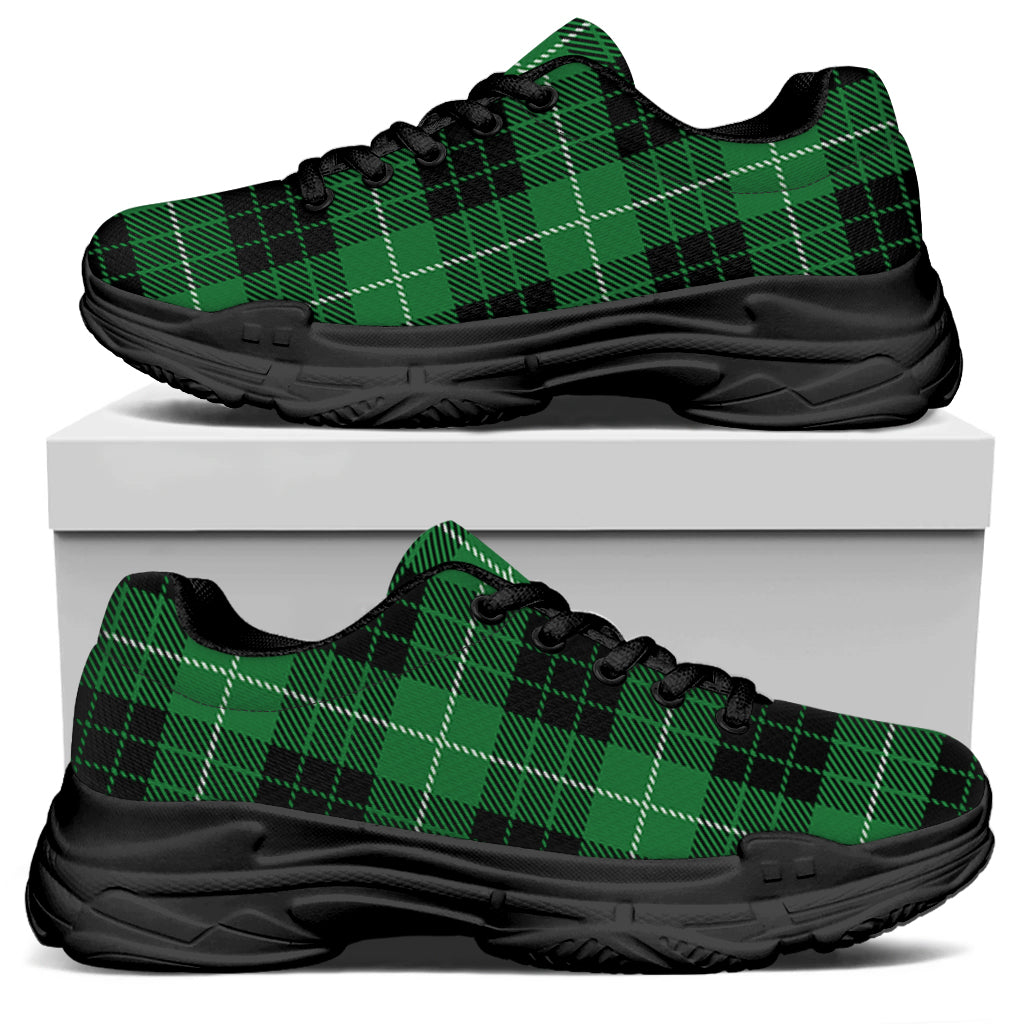 Black And Green Tartan Pattern Print Black Chunky Shoes
