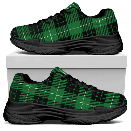 Black And Green Tartan Pattern Print Black Chunky Shoes