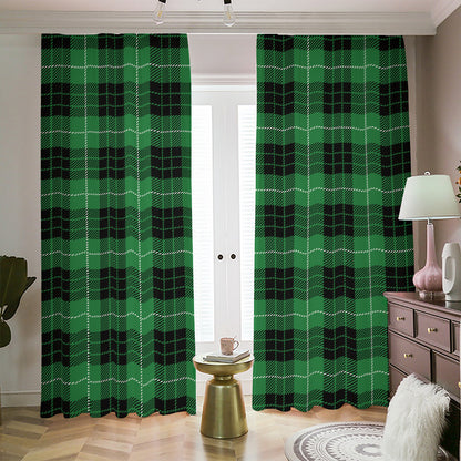 Black And Green Tartan Pattern Print Blackout Pencil Pleat Curtains