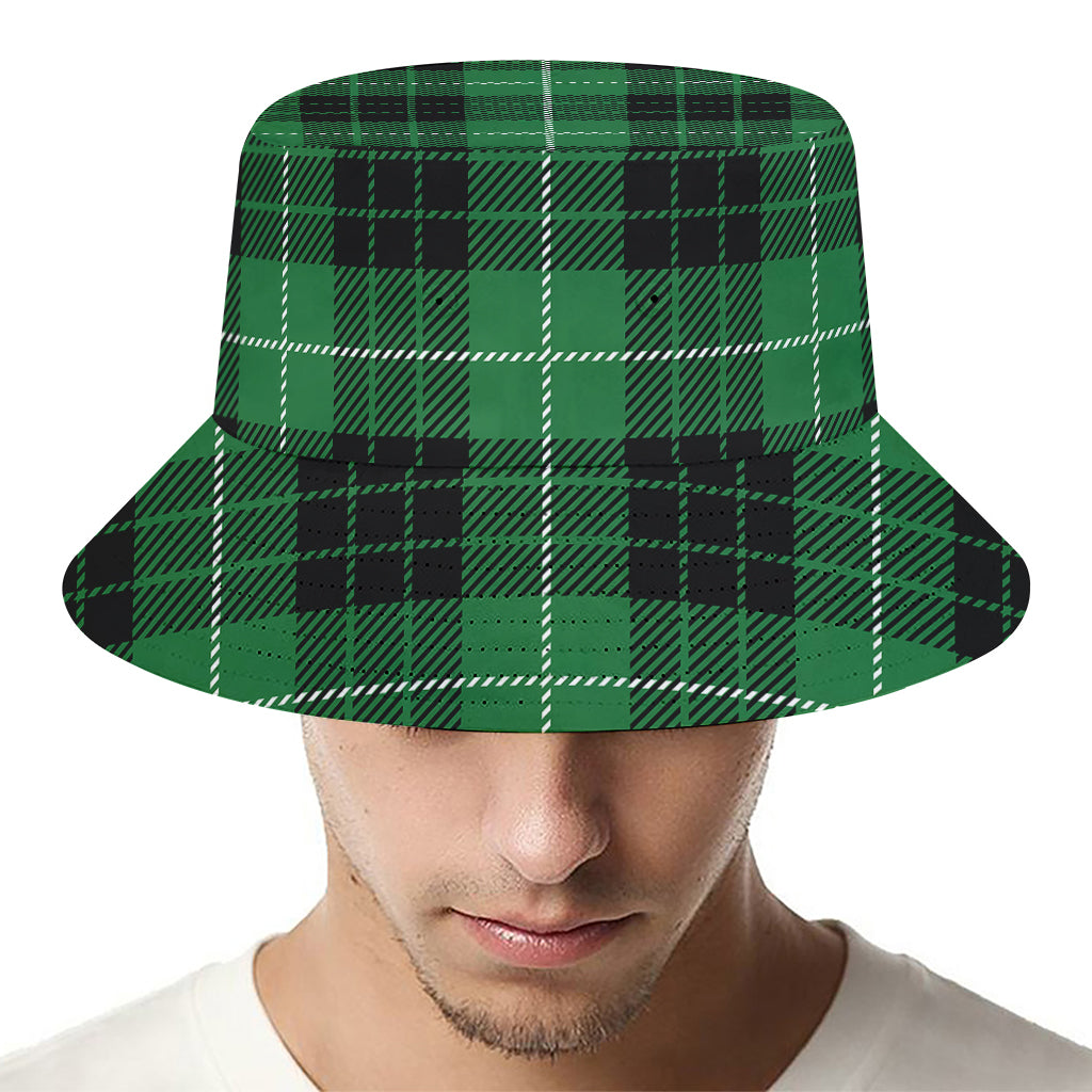 Black And Green Tartan Pattern Print Bucket Hat