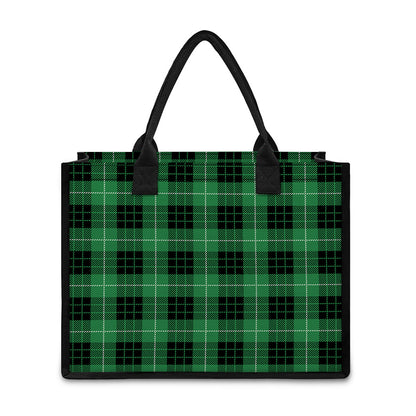 Black And Green Tartan Pattern Print Canvas Tote Bag