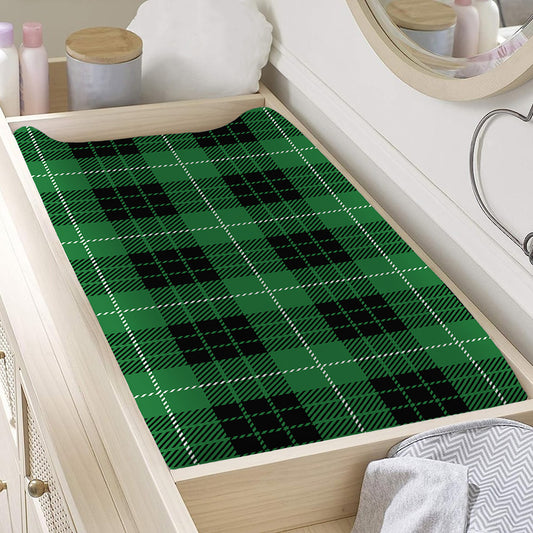 Black And Green Tartan Pattern Print Changing Pad Cover