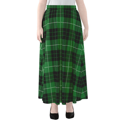 Black And Green Tartan Pattern Print Chiffon Maxi Skirt