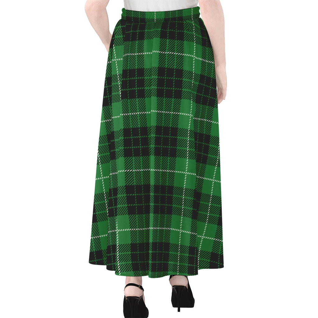 Black And Green Tartan Pattern Print Chiffon Maxi Skirt