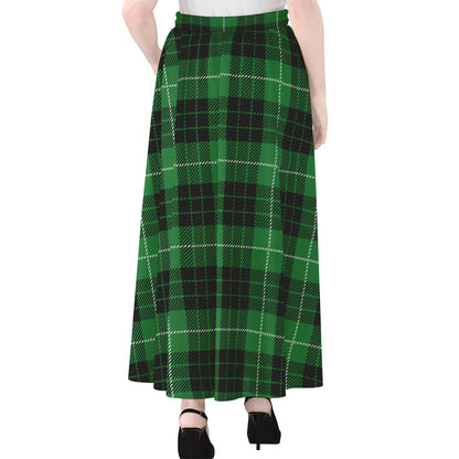 Black And Green Tartan Pattern Print Chiffon Maxi Skirt