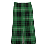 Black And Green Tartan Pattern Print Cotton Front Slit Maxi Skirt