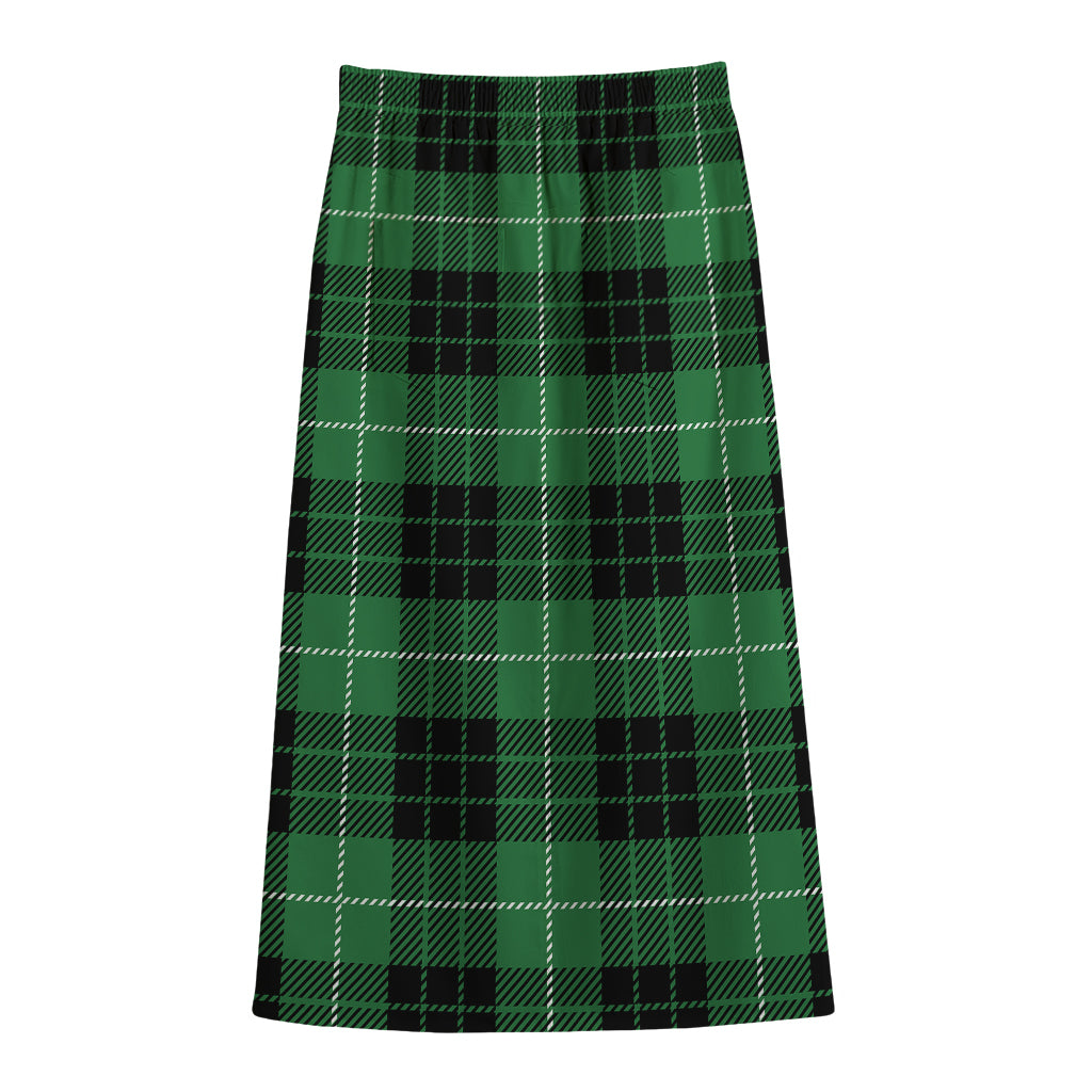 Black And Green Tartan Pattern Print Cotton Front Slit Maxi Skirt