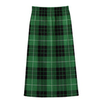Black And Green Tartan Pattern Print Cotton Front Slit Maxi Skirt