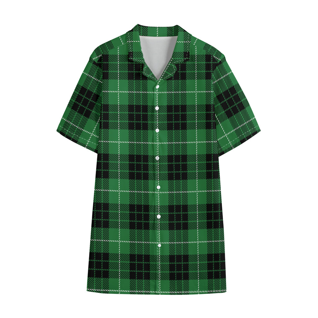 Black And Green Tartan Pattern Print Cotton Hawaiian Shirt