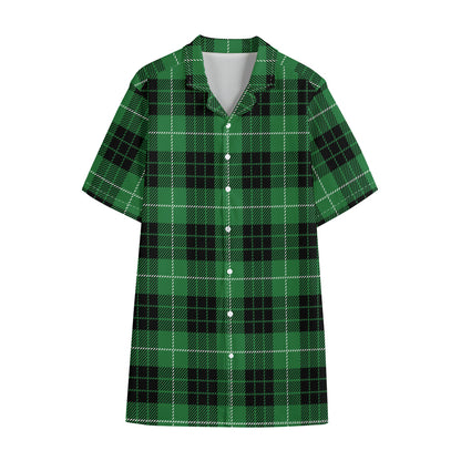 Black And Green Tartan Pattern Print Cotton Hawaiian Shirt