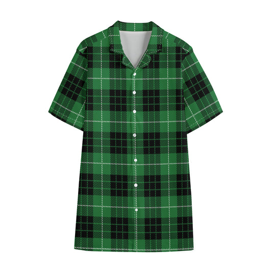 Black And Green Tartan Pattern Print Cotton Hawaiian Shirt