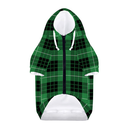 Black And Green Tartan Pattern Print Dog Zip Up Hoodie
