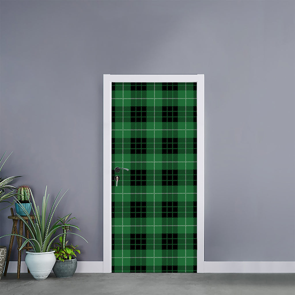 Black And Green Tartan Pattern Print Door Sticker