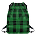 Black And Green Tartan Pattern Print Drawstring Backpack