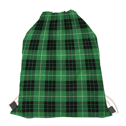 Black And Green Tartan Pattern Print Drawstring Bag