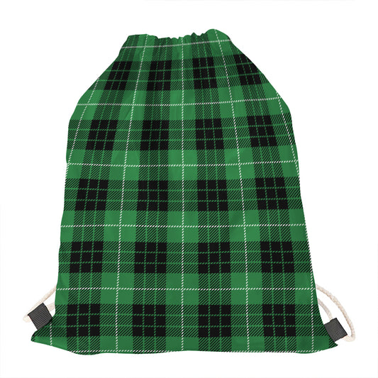 Black And Green Tartan Pattern Print Drawstring Bag