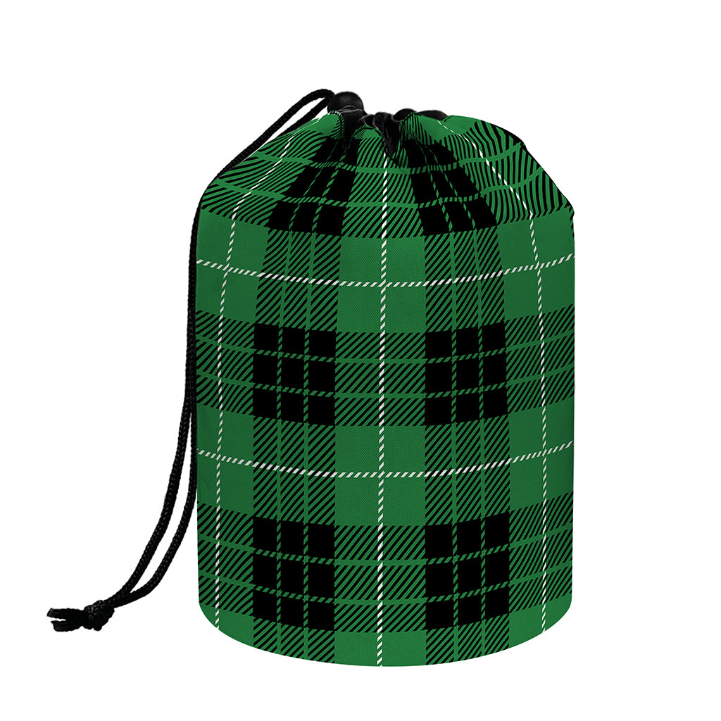 Black And Green Tartan Pattern Print Drawstring Makeup Bag