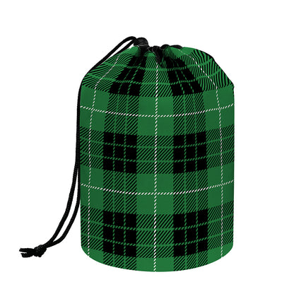 Black And Green Tartan Pattern Print Drawstring Makeup Bag