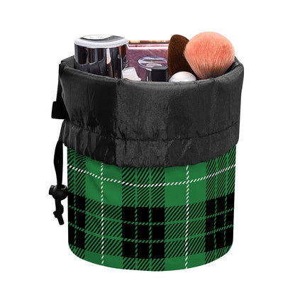 Black And Green Tartan Pattern Print Drawstring Makeup Bag