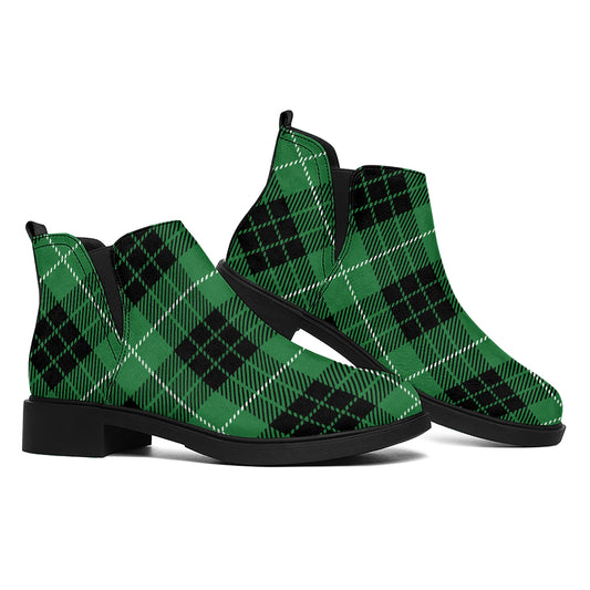 Black And Green Tartan Pattern Print Flat Ankle Boots