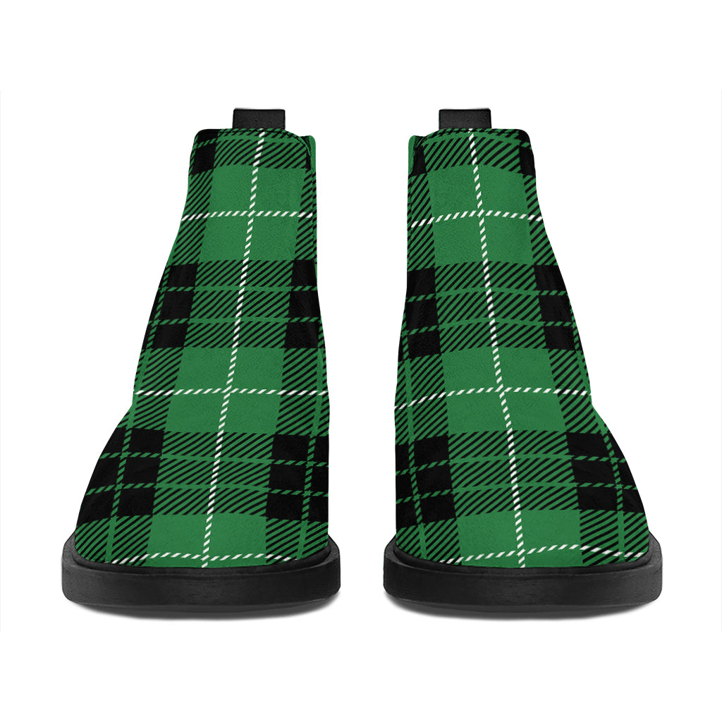 Black And Green Tartan Pattern Print Flat Ankle Boots