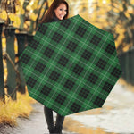 Black And Green Tartan Pattern Print Foldable Umbrella