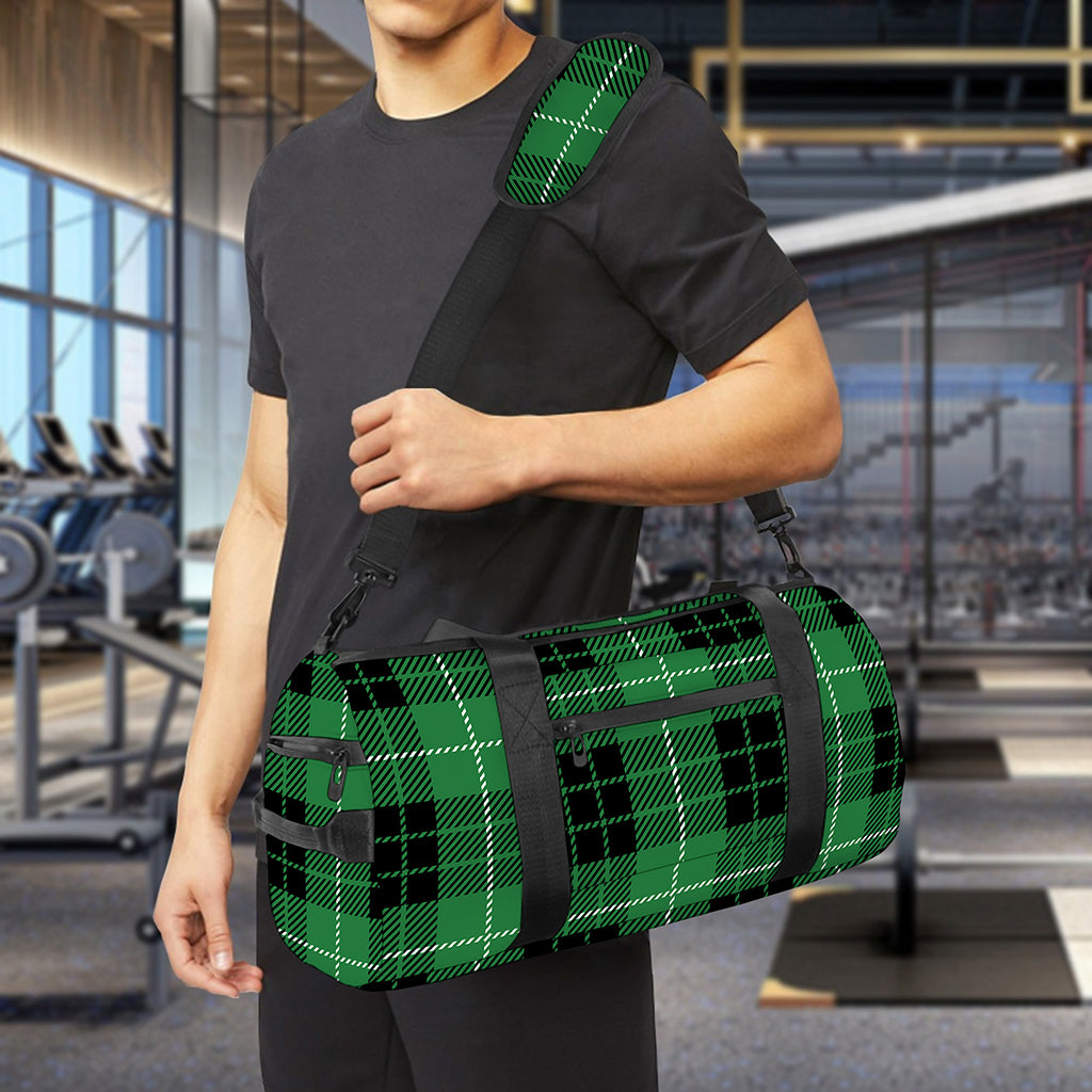 Black And Green Tartan Pattern Print Gym Bag