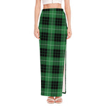 Black And Green Tartan Pattern Print High Slit Maxi Skirt
