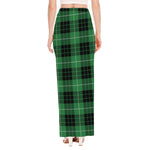 Black And Green Tartan Pattern Print High Slit Maxi Skirt