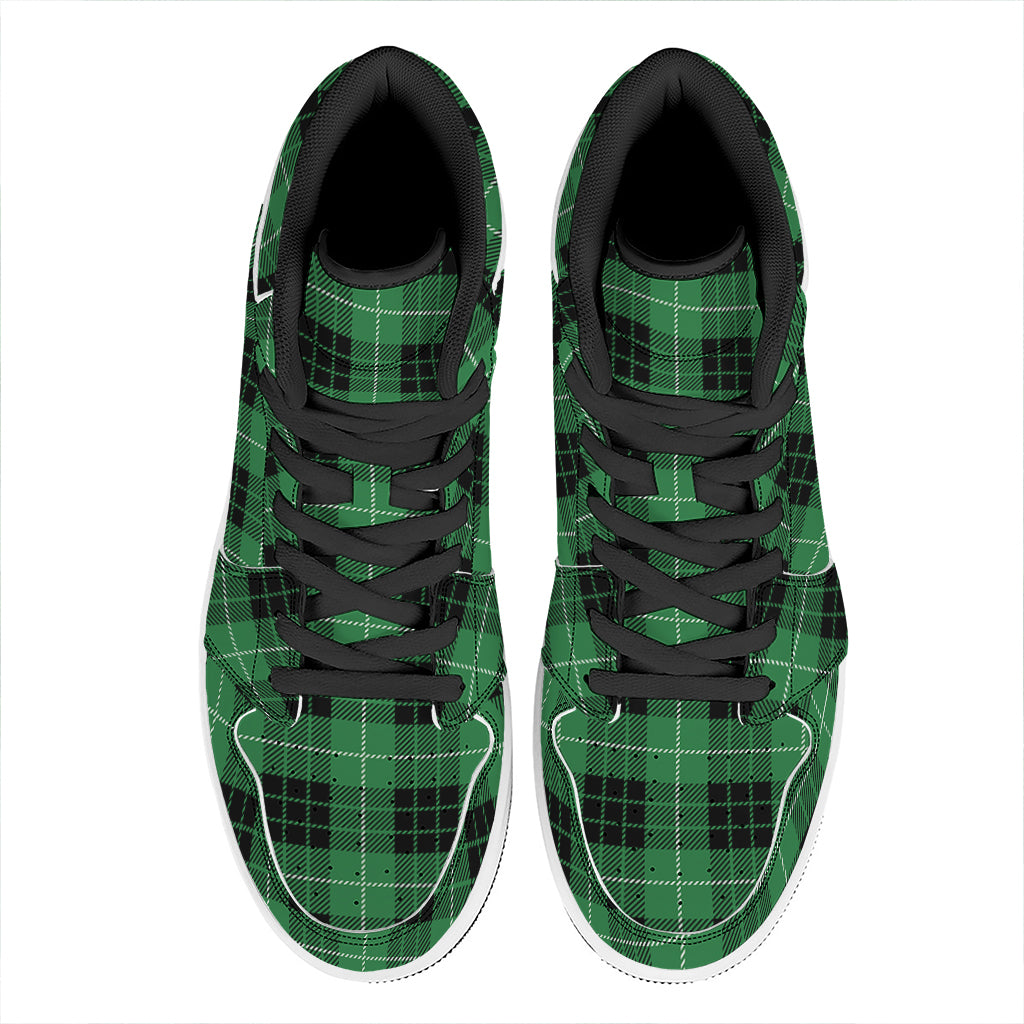 Black And Green Tartan Pattern Print High Top Leather Sneakers