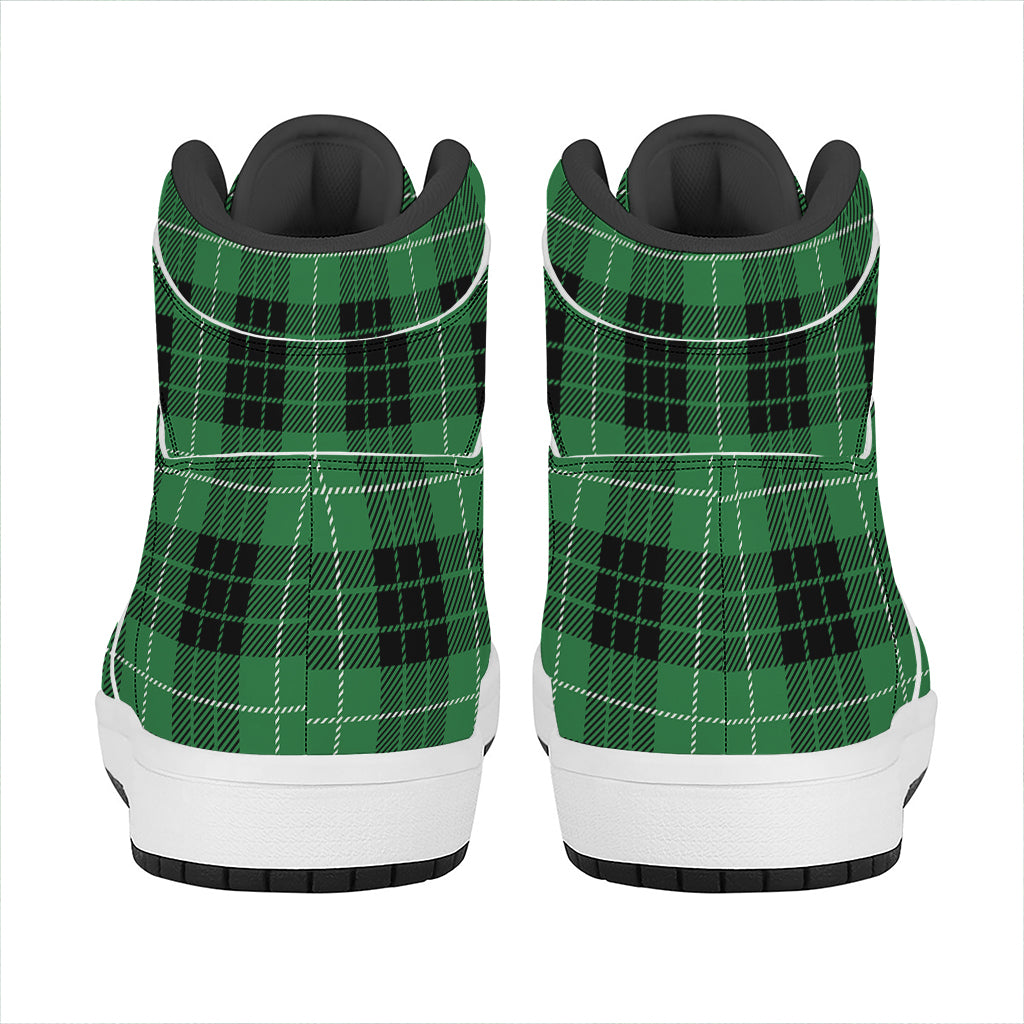 Black And Green Tartan Pattern Print High Top Leather Sneakers
