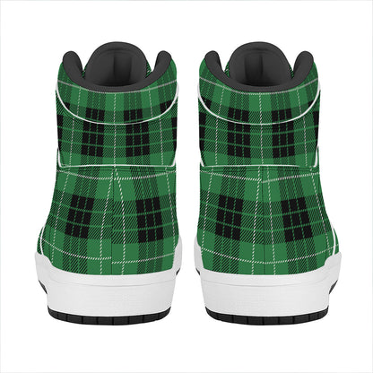 Black And Green Tartan Pattern Print High Top Leather Sneakers
