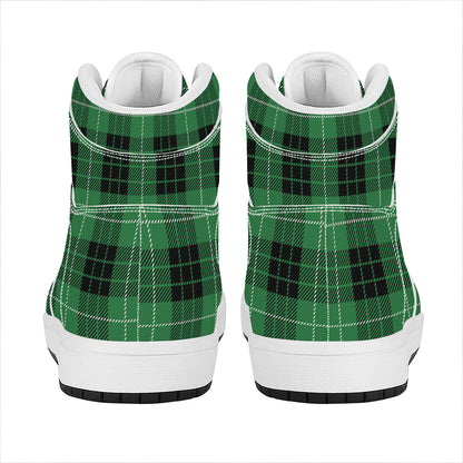 Black And Green Tartan Pattern Print High Top Leather Sneakers