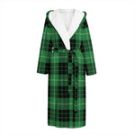 Black And Green Tartan Pattern Print Hooded Bathrobe