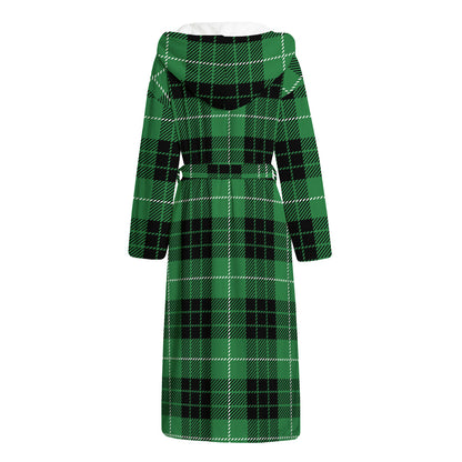 Black And Green Tartan Pattern Print Hooded Bathrobe