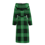 Black And Green Tartan Pattern Print Hooded Bathrobe